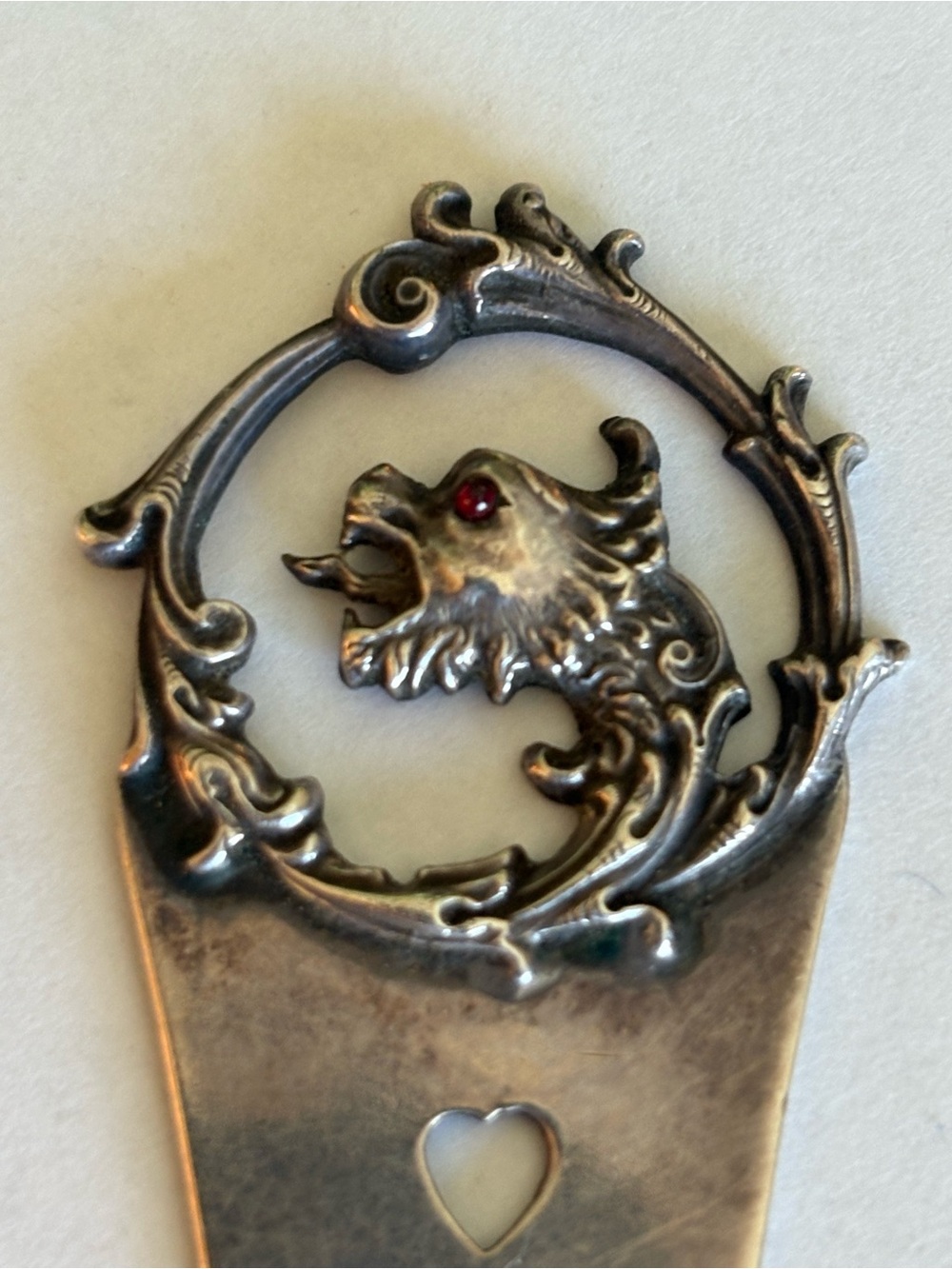 Sterling Letter Opener with Dragon Motif/Cutout Hearts and Clubs